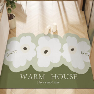 Cutable PU Leather Front Door Mat with Flowers Print